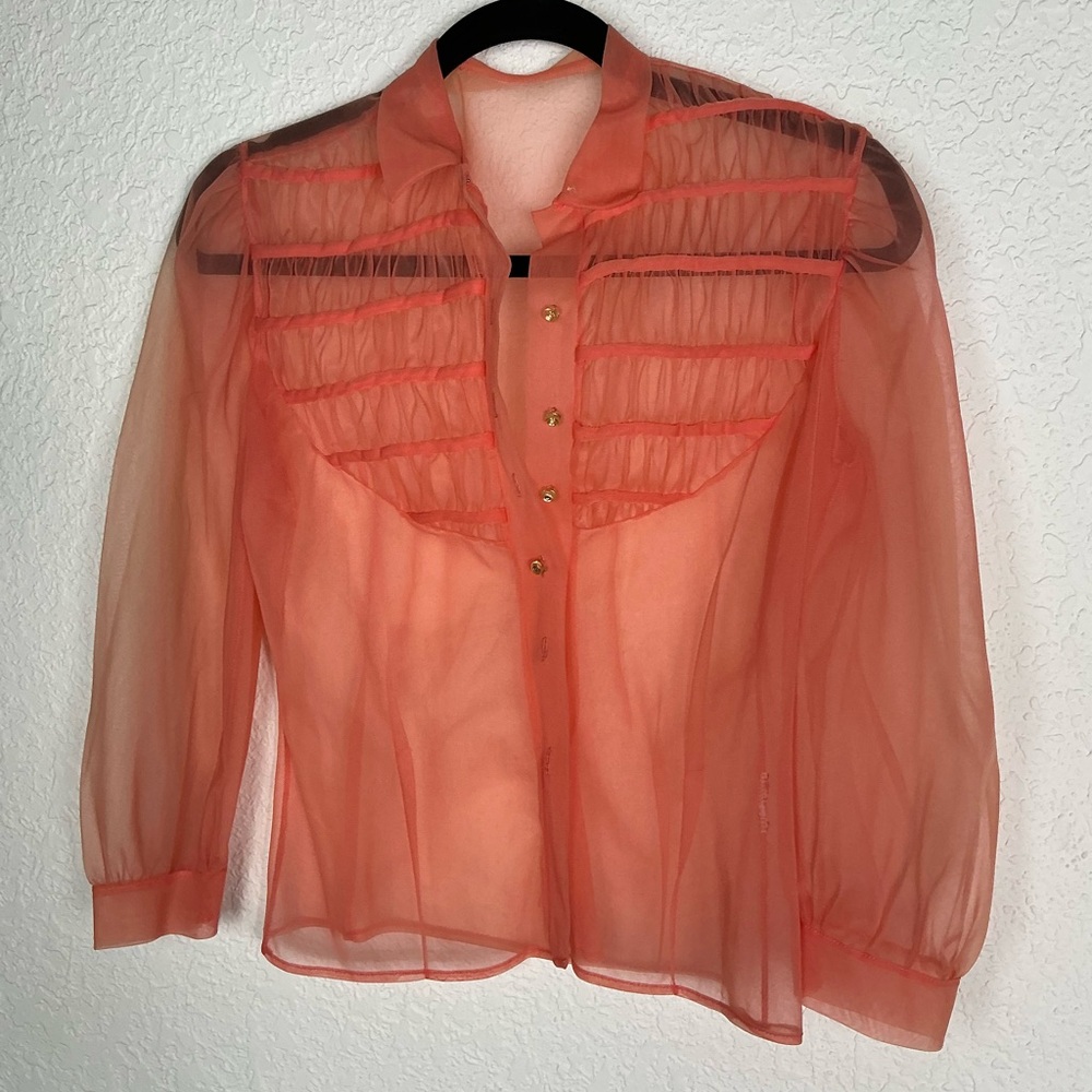 Vintage Coral Sheer 3/4 Sleeve Blouse in PERFECT condition. Never worn. XS